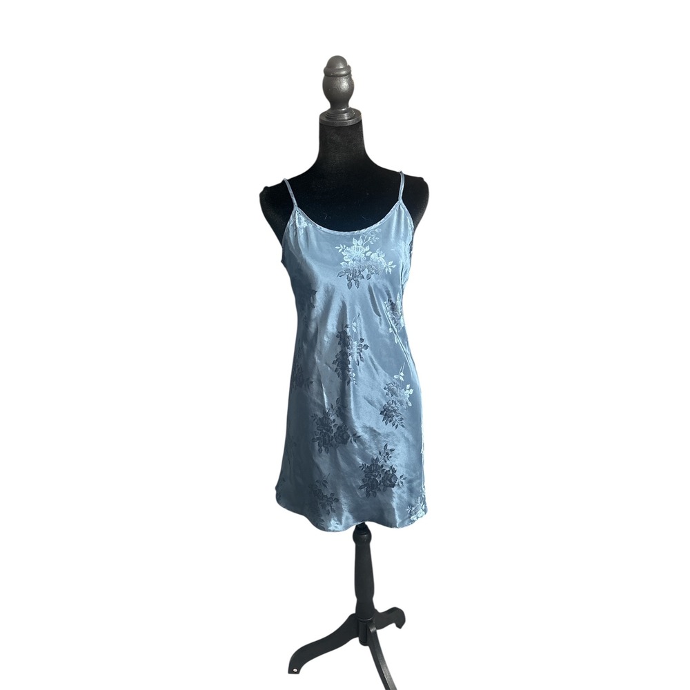 VTG Valerie Stevens Blue Floral Satin Slip
Dress